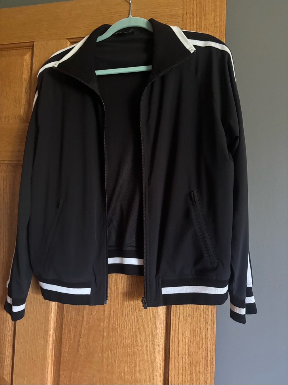 Athleta Black Track Jacket with White Stripes